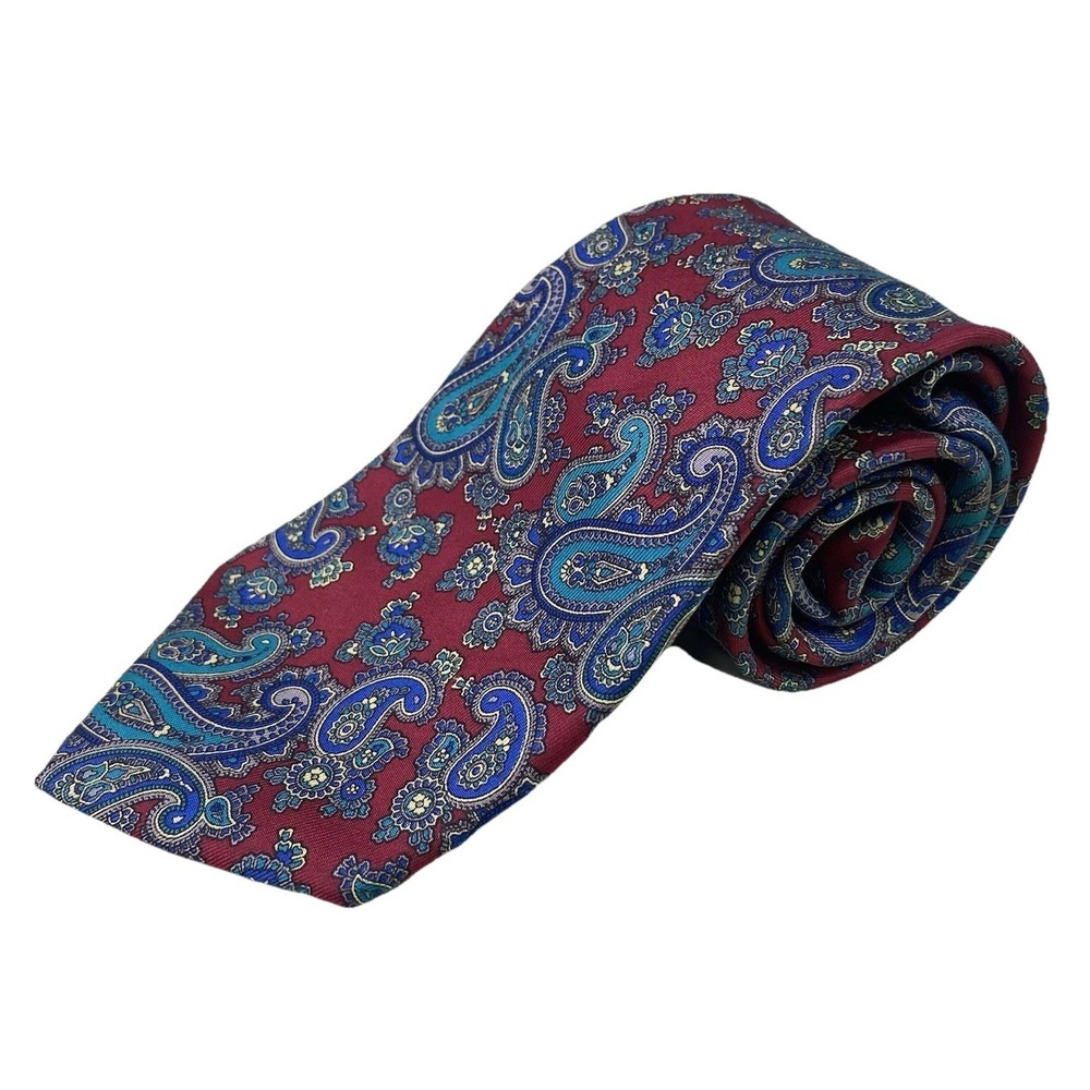 Vtg Bert Pulitzer Men Red/Navy Blue/Teal Paisley Necktie All Silk USA 58"x3 3/8"